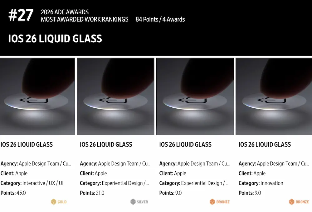 Liquid Glass奪下ADC金獎，Apple設計方向獲專業設計背書