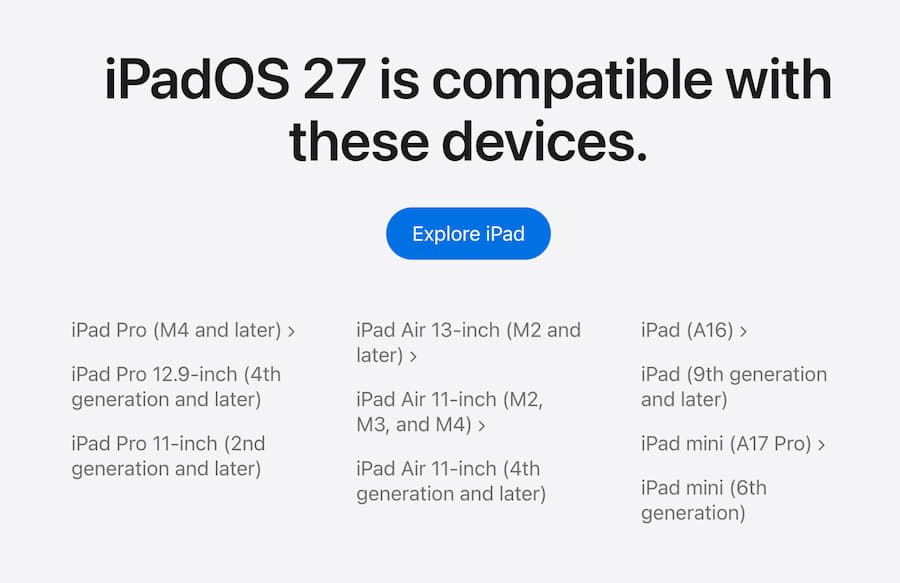 iPadOS 27支援機型 iPad 設備清單總整理