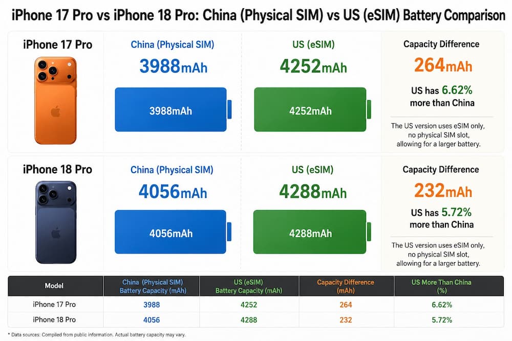 iphone 18 pro battery capacity specs 2nm a1