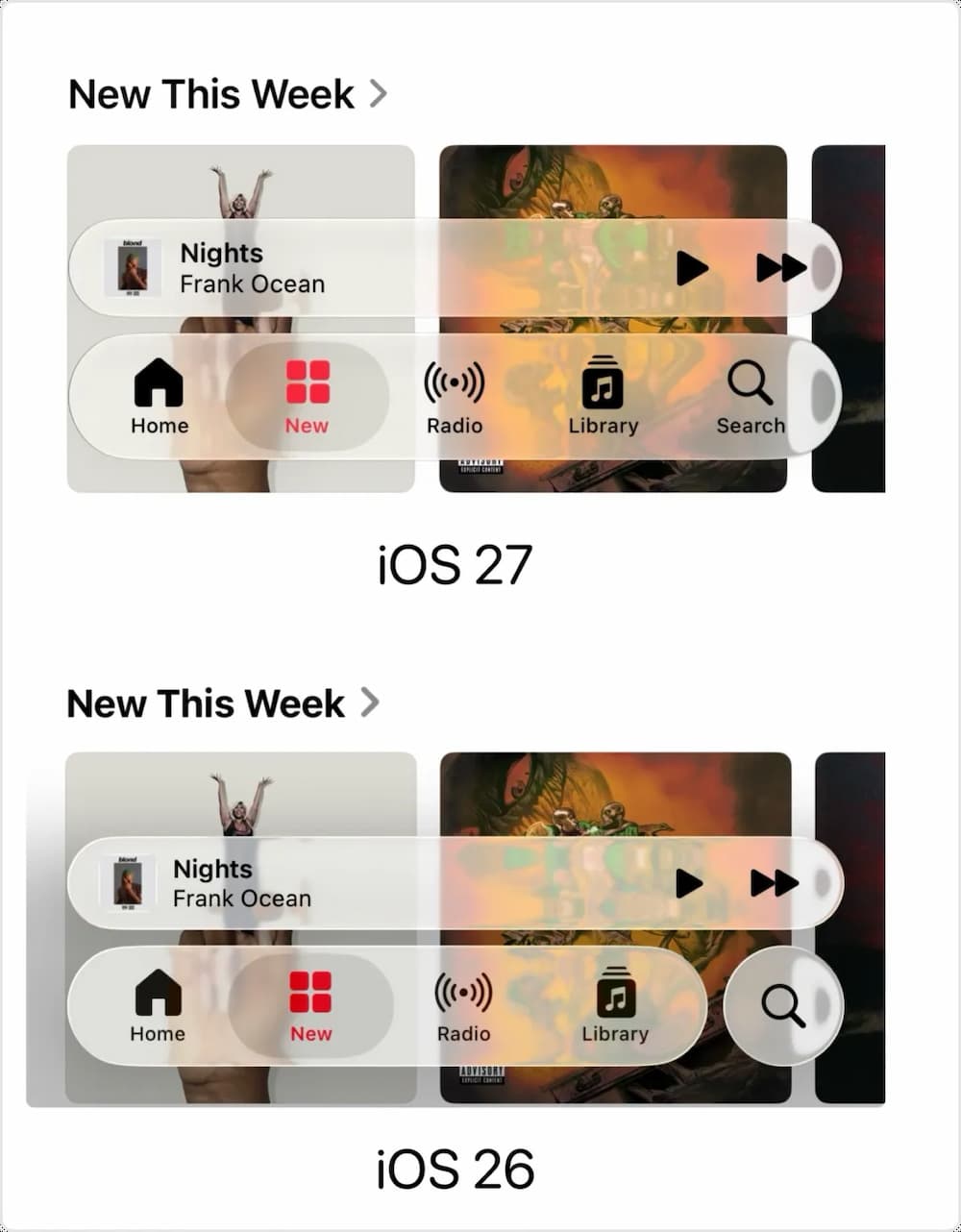 Apple Music 底部導覽列重新設計