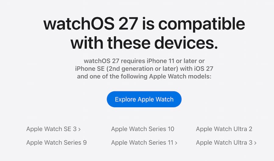 watchOS 27支援Apple Watch機型名單一覽