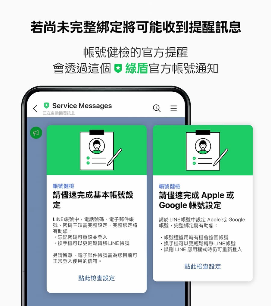 為何有些人收到LINE帳號健檢，有些人沒有？