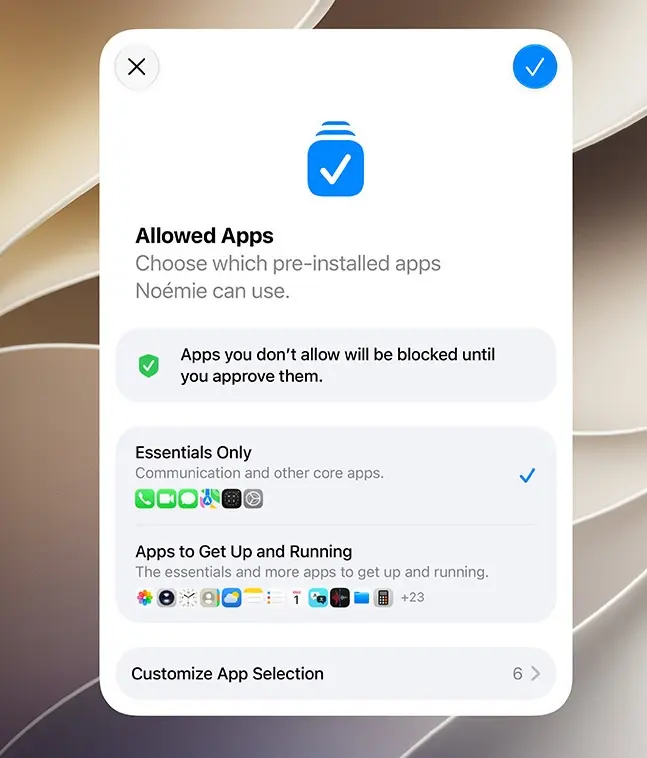 家長可決定孩子初始能使用哪些 App
