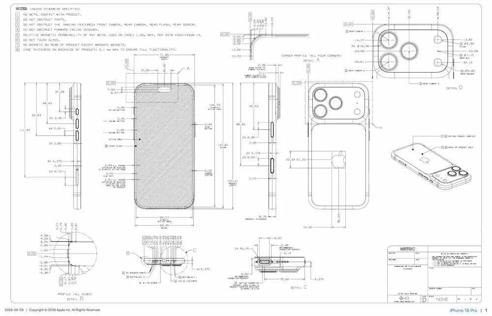 公開iPhone 18 Pro設計圖用意,主要是替配件廠降低開發門檻
