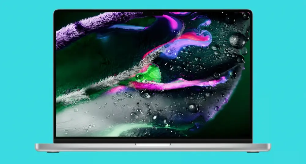 OLED MacBook Pro 紫綠流體抽象桌布下載